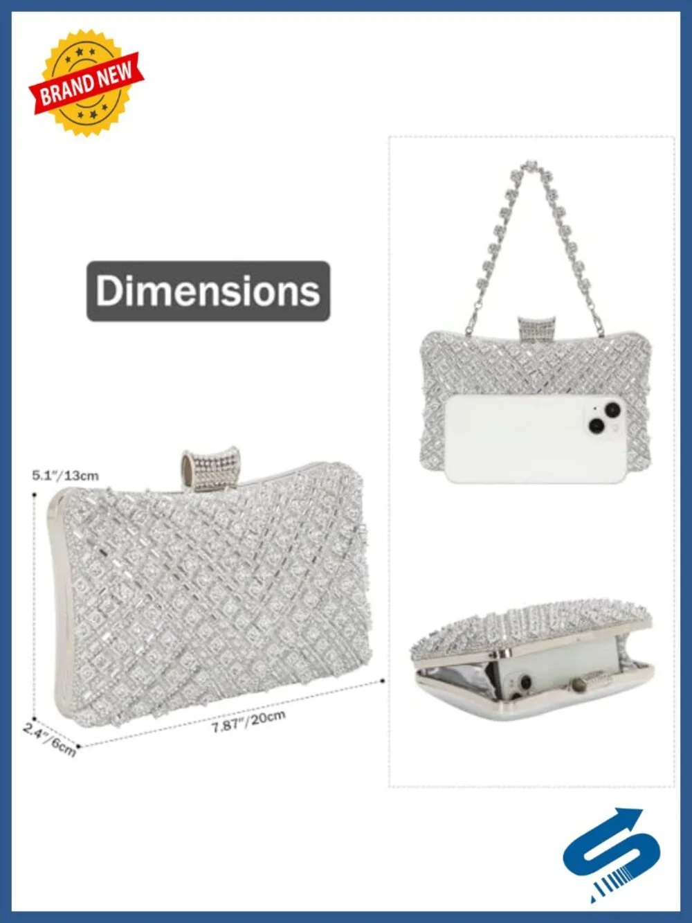 Rhinestone Sequin Evening Clutch with Chain Convertible Crossbody Bag